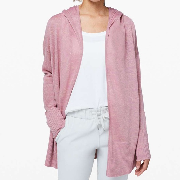 Lululemon Calm and Collected Wrap Hooded Cardigan Heathered Vintage Mauve Linen - Picture 1 of 6